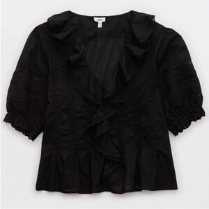 EUC Aerie Black Ruffle Pintuck Eyelet Blouse Doen Inspired